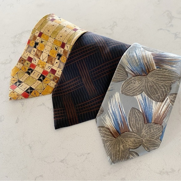 3 Men’s Luxury Silk Ties Valentino de La Renta & Kandinsky Floral Abstract Plaid - Picture 3 of 13